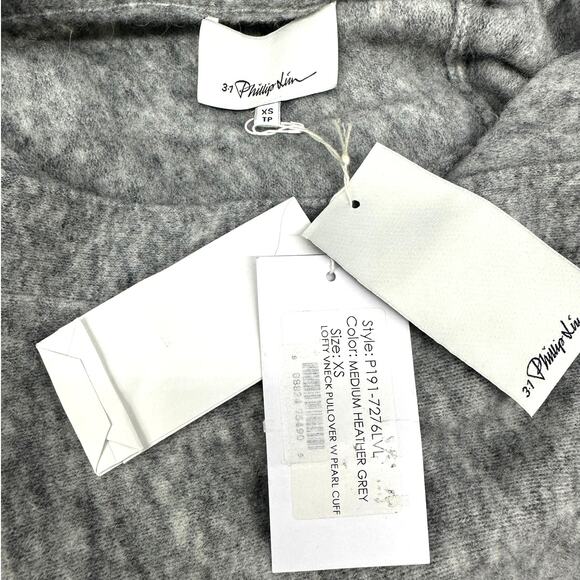 3.1 Phillip Lim Alpaca Wool Sweater Faux Pearls Cuff Ruffle  XS Women Gray - Picture 8 of 8